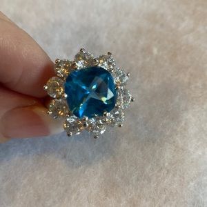 Sterling silver Blue Topaz and CZ ring